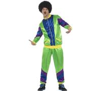 Smiffys Chándal de tactel superactual años 80, para hombre, verde, con chaqueta y pantalón