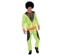 Smiffys Chándal retro de tactel, para hombre, verde flúor, con chaqueta y pantalón Halloween, Carnaval