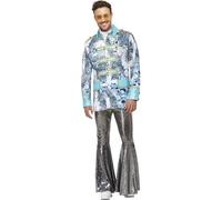 Smiffys Chaqueta de carnaval, Blanco y azul, con diseño de estampado floral y detalles elegantes