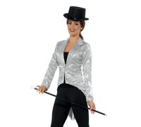 Smiffys Chaqueta de frac con lentejuelas, plateado, para mujer Halloween, Carnaval