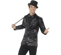 Smiffy's Chaqueta de lentejuelas para hombre - negro - Halloween, Carnaval