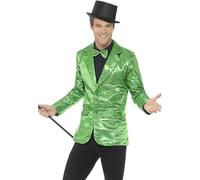 Hombre Verde Funky Lentejuelas Chaqueta Disfraz Disco Fiebre 90's Vibes Elegante