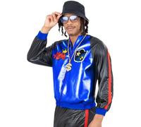 Smiffys Chaqueta Jam Master de los años 80 con estampados de insignia retro, disfraz de los años 80, disfraces de los años 80
