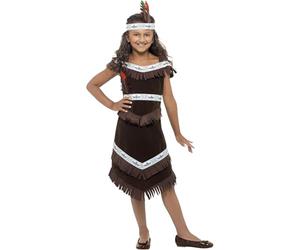 Smiffys Children's Native American Indian Girl Costume, Dress and Headband, Size: L, Colour: Brown, 41096