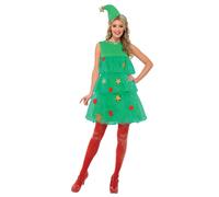Smiffys-24331S Disfraz de árbol de Navidad, con vestido y gorro, color verde, S-EU Tamaño 36-38 (Smiffy's 24331S)