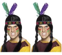 Smiffys Cinta de cabeza con plumas inspirado por los americanos nativos, multi-color, con 2 plumas Halloween, Carnaval (Paquete de 2)