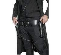 Smiffys Cinturón auténtico y 2 pistoleras, Negro, con cintas para las piernas Halloween, Carnaval