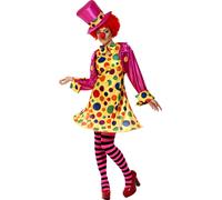 Smiffy's Disfraz de payasa multicolor – vestido en aro, pantimedias a rayas y sombrero – Halloween