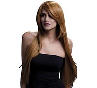 Smiffys Colección Fever, Peluca Amber, castaña rojiza, larga lisa con flequillo emplumado, 71cm / 28in Halloween, Carnaval