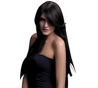 Smiffys Colección Fever, Peluca Amber, marrón, larga lisa con flequillo emplumado, 71cm / 28in Halloween