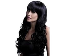 Smiffys Colección Fever, Peluca Isabelle, negra, larga con rizo suave con flequillo, 66cm / 26in