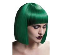 Smiffys Colección Fever, Peluca Lola, verde, corte bob despuntado con flequillo, 30cm / 12in