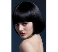 Smiffys Colección Fever, Peluca Mia, negra, bob corto con flequillo, 25cm / 10in Halloween