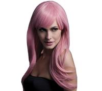 Smiffy's Colección Fever, Peluca Sienna, rosa pastel, larga emplumada con flequillo, 66cm / 26in Halloween, Carnaval