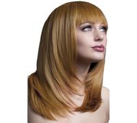 Smiffys Colección Fever, Peluca Tanja, castana rojiza, corte emplumado con flequillo, 48cm / 19in Halloween, Carnaval