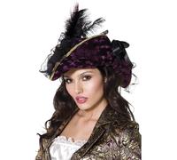 Smiffys Colección Fever. Sombrero de pirata merodeadora, morado, con plumas y lazo