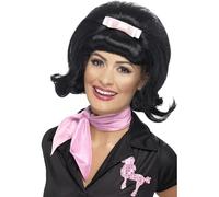 Smiffys Corte bob ahuecado con colmena de los 50, negra, con lazo Halloween