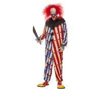 Smiffys Disfraz de payaso espeluznante, Rojo y azul, Traje de una pieza, cuello volante y máscara Halloween, Carnaval