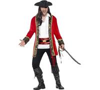 Smiffys Curves - Disfraz de capitán pirata, color rojo con chaqueta, camisa y banda de cintura, disfraz de pirata