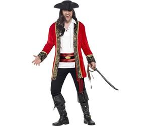 Smiffys Curves - Disfraz de capitán pirata, color rojo con chaqueta, camisa y banda de cintura, disfraz de pirata