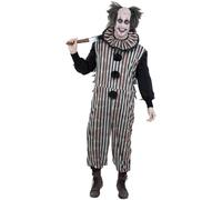 Smiffys Disfraz de payaso vintage oscuro con mono y volantes en el cuello, disfraz de Halloween para adultos, disfraces de Halloween