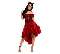 Smiffys Disfraz de diablo del Día de Muertos, Rojo, con vestido y diadema Halloween, Carnaval