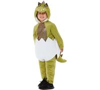 Smiffys Deluxe Disfraz de dinosaurio para niños pequeños, Verde, De una sola pieza con capucha y pantalones Halloween