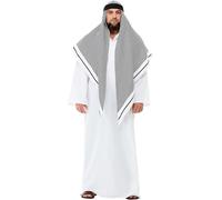 Smiffys Deluxe Fake Sheikh Costume, White with Robe & Headdress, Around The World Fancy Dress, Adult Dress Up Costumes