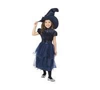 Smiffys Disfraz de bruja de medianoche deluxe, azul, con vestido, cinturón, broche lenticular con estampado 3D y sombrero Halloween, Carnaval