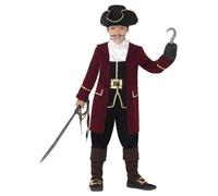 Smiffys Traje de Capitán Pirata de Lujo, Negro, con Chaqueta, Falso Chaleco, Pantalones, Pañuelo de Cuello y Sombrero Halloween