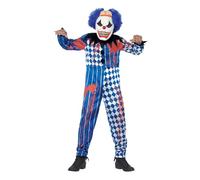 Smiffys Disfraz de payaso siniestro deluxe, con traje entero, careta de goma EVA, cerebro y pelo sujetados Halloween, Carnaval
