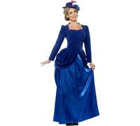 Smiffys Deluxe Victorian Vixen Costume, Blue with Top, Skirt & Hat, Historical Fancy Dress, Adult Dress Up Costumes