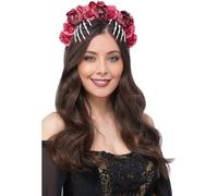 Smiffys Diadema con rosas rojas y esqueletos Halloween, Carnaval