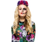 Smiffys Diadema del Día de Muertos, con rosas Halloween, Carnaval