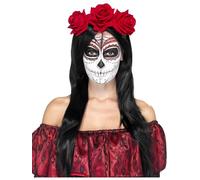 Mujer Chica Día de los Muertos Rojo Rosa Diadema Tocado Flores Halloween Gorro