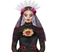 Smiffys Diadema deluxe del día de muertos, con rosas y velo Halloween