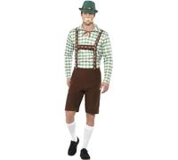 Smiffys Disfraz Alpino bávaro, Verde y marrón con Camisa y Lederhosen, Disfraz de Oktoberfest, Disfraz para Adultos