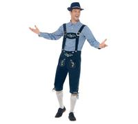 Smiffys Disfraz bávaro tradicional de lujo de Rutger, Azul, con lederhosen y camisa Halloween, Carnaval