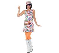Smiffy's Disfraz Buena Onda años 60 para chica multicolor con vestido y sombrero Halloween/Carnaval