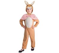Smiffys Disfraz clásico de Peter Flopsy para niños, todo en uno, con capucha de personaje y capa rosa, disfraz de conejo con licencia oficial para el Día Mundial del Libro, Pascua y fiestas de 3 a 4