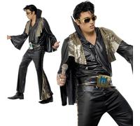 Smiffys Disfraz Completo Elvis Presley Negro Dorado Licenciado Hombre M,L