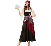 Smiffys Disfraz de adivino de lujo, color negro, con vestido y diadema, disfraz de circo para adultos