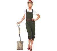 Smiffys Disfraz de agricultora de la 2ª Guerra Mundial, verde, con camiseta, jardinera y pañoleta para la cabeza Halloween, Carnaval