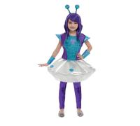 Smiffys Disfraz de alien para niña, Azul, con vestido, leggings, muñequeras y diadema Halloween, Carnaval