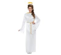 Smiffys Disfraz de ángel Gabriel, unisex, blanco, con vestido, cinturón, alas y aura Halloween, Carnaval