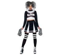 Smiffys Disfraz de animadora gótica Fever, Negro, con crop top, falda & pompones