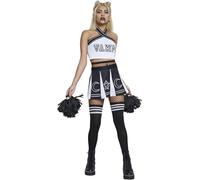 Smiffys Disfraz de animadora vampiresa de Fever, blanco y negro, con camiseta, falda, calcetines y pompones