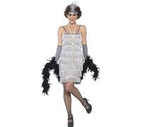 Smiffys Disfraz de años 20, Plata, con vestido corto, tocado y guantes Halloween, Carnaval