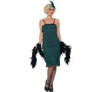 Smiffys Disfraz de años 20, Verde, con vestido largo, tocado y guantes Halloween, Carnaval