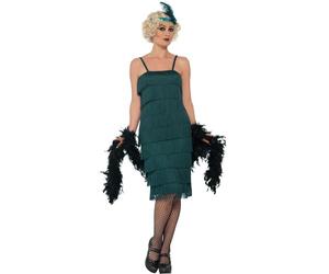 Smiffys Disfraz de años 20, Verde, con vestido largo, tocado y guantes Halloween, Carnaval